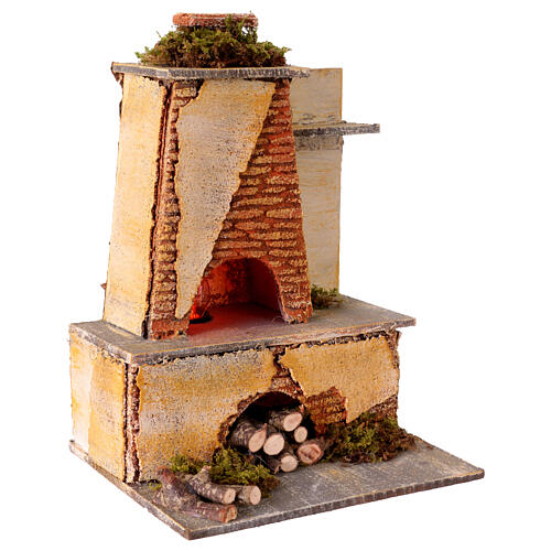 Oven scene for 14 cm Neapolitan Nativity, light effect, 20x15x15 cm 3