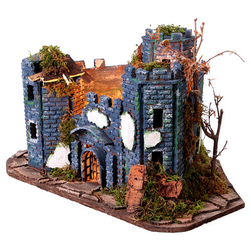 Castle with 3 towers, 18th-century style, for Neapolitan Nativity Scene with 5 cm figures, 25x30x45 cm 3