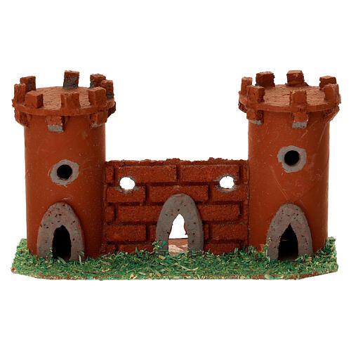 Château marron crèche 6 cm avec deux tours 8x15x5 cm 1