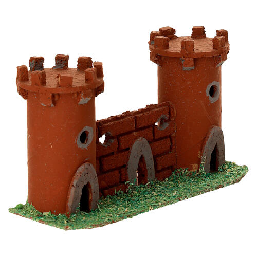 Castelo castanho presépio 6 cm duas torres 8x15x5 cm 2
