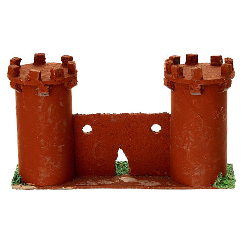 Castelo castanho presépio 6 cm duas torres 8x15x5 cm 3
