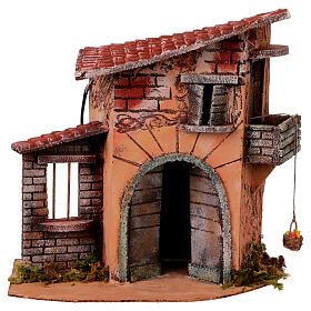 Single house with animated basket, 30x30x20 cm, for 10-12 cm Neapolitan Nativity Scene