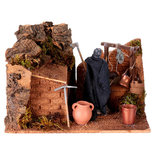 Woman at the well with motion for 10 cm Neapolitan Nativity Scene, 10x20x10 cm 1