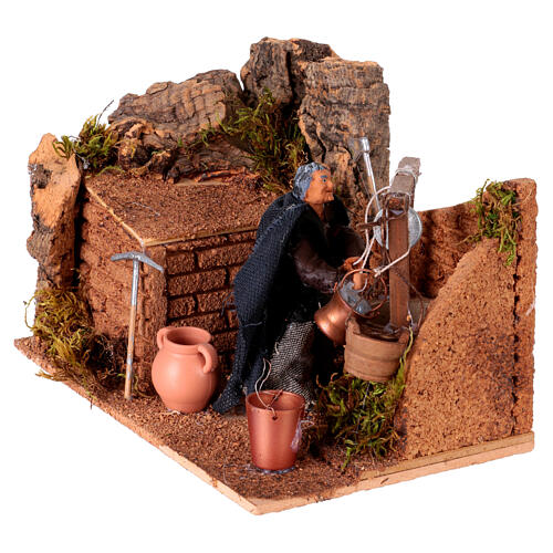 Woman at the well with motion for 10 cm Neapolitan Nativity Scene, 10x20x10 cm 2