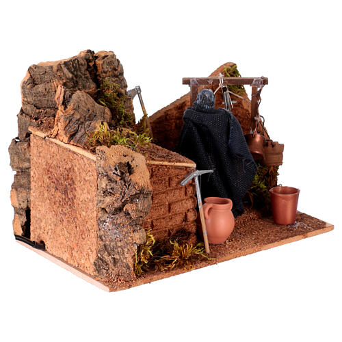 Woman at the well with motion for 10 cm Neapolitan Nativity Scene, 10x20x10 cm 3