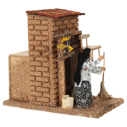 Woman sweeping animated 20x10x20 cm Neapolitan nativity scene 12 cm 3