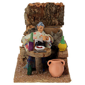 Woman eating with motion for 10 cm Napoletan Nativity Scene, 10x10x20 cm