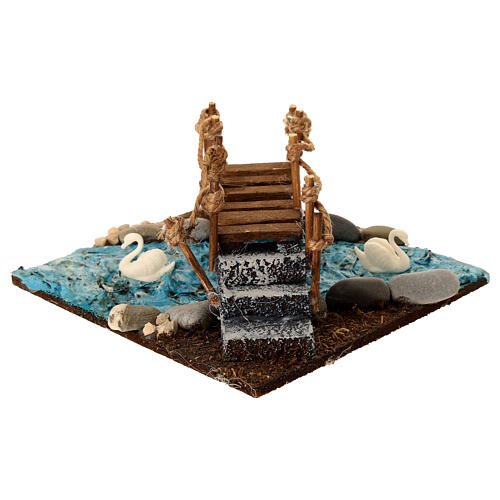 Brücke mit Schwänen, im neapolitanischen Stil, für 10–12 cm Krippe – Krippenzubehör 3
