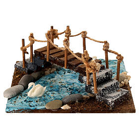 Bridge with swans 10-12 cm Neapolitan nativity scene 8x15x15 cm