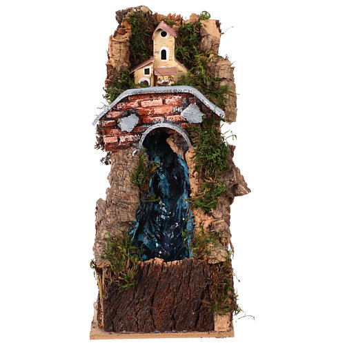 Wasserfall mit Brücke und Haus – 12 × 18 × 27 cm, geeignet für eine 8–10 cm Krippe 1