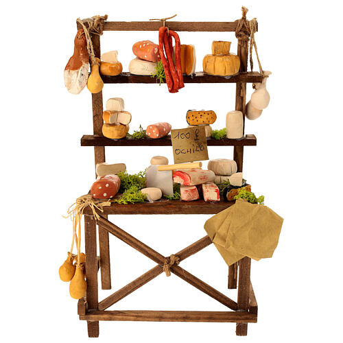 Étalage charcuterie et fromages 30 cm crèche napolitaine 30x20x15 cm 1