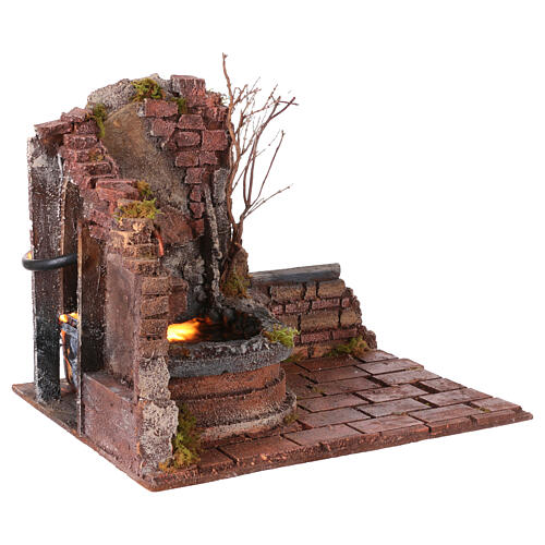 Setting with double jet fountain for 10-12 cm Neapolitan Nativity Scene, 25x30x25 cm 4