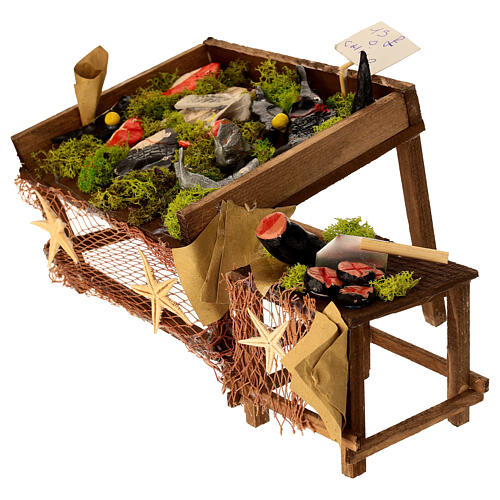 Marktstände mit Fisch aus Terrakotta, 2 Stück, im neapolitanischen Stil, für 14–16 cm Krippe – Krippenzubehör 3