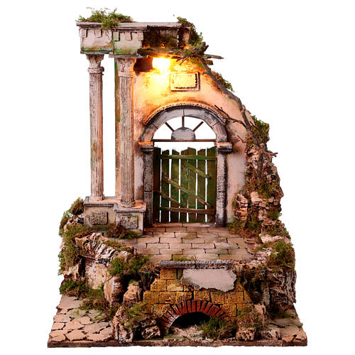Cenário templo com duas escadas 45x40x40 cm presépio napolitano 12 cm 1