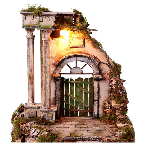 Cenário templo com duas escadas 45x40x40 cm presépio napolitano 12 cm 2