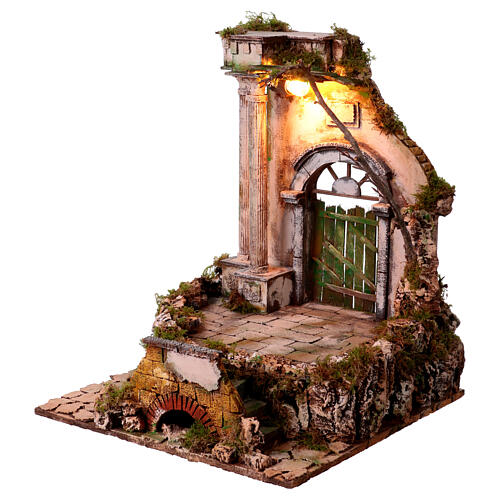 Cenário templo com duas escadas 45x40x40 cm presépio napolitano 12 cm 3