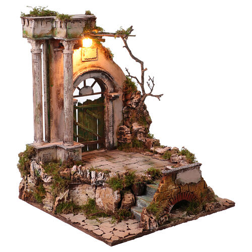Cenário templo com duas escadas 45x40x40 cm presépio napolitano 12 cm 4