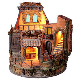 Round Nativity Scene in 18th-century style with temple, 55x50 cm, for 8-12 cm Neapolitan Nativity Scene