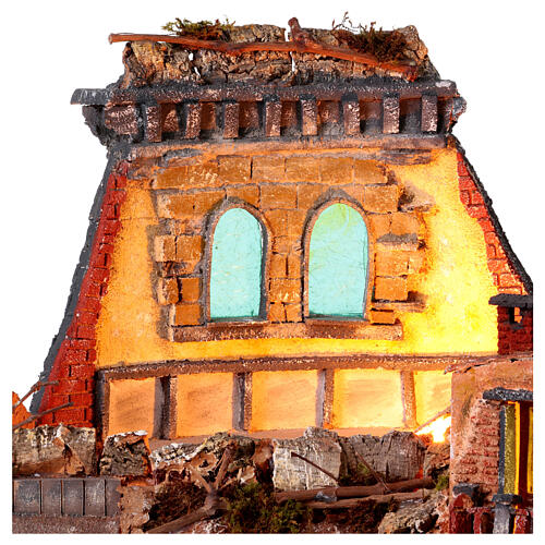 18th century style round nativity scene with temple 55x50 cm Neapolitan scene 8-12 cm 4