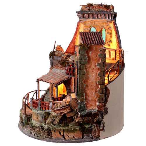 18th century style round nativity scene with temple 55x50 cm Neapolitan scene 8-12 cm 7
