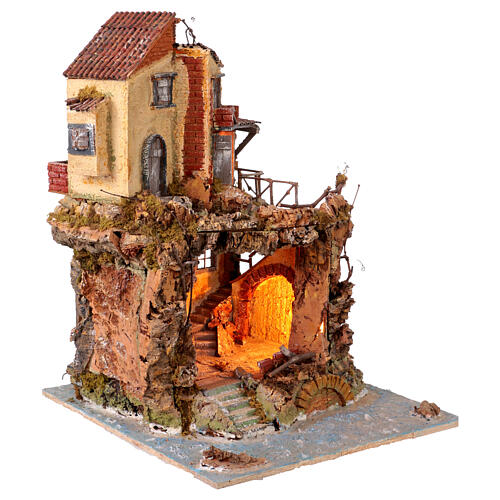 Szopka neapolitańska w stylu XVIII wieku - wysepka nadmorska 55×40×45 cm, do figurek 10–12 cm 5
