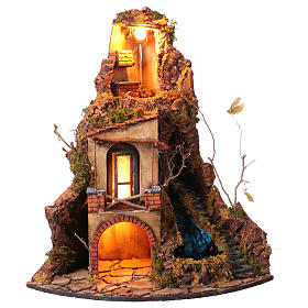Angular waterfall house 1700s, 65x40x40 cm Neapolitan nativity scene 10-12 cm