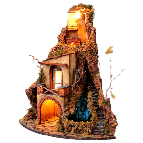 Angular waterfall house 1700s, 65x40x40 cm Neapolitan nativity scene 10-12 cm 3