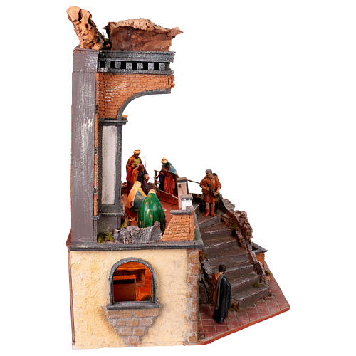 Pequeño pueblo belén fuente 60x40x45 cm belén napolitano con estatuas de 10-12 cm 9