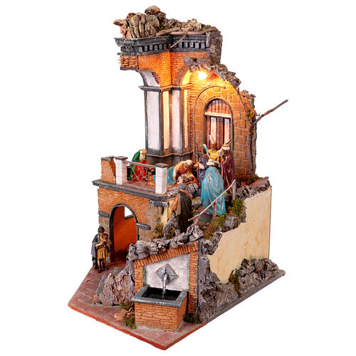 Petit hameau avec fontaine 60x40x45 cm crèche napolitaine avec figurines 10-12 cm 4