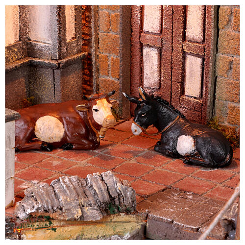 Mała wioska do szopki z fontanną, 60x40x45 cm, szopka neapolitańska z figurkami 10-12 cm 14