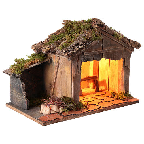 Stable with shed and fire 25x30x20 cm Neapolitan nativity set 8-10 cm 3