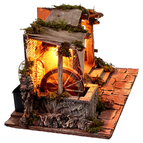 Cabaña con molino de agua y fuente 25x45x25 cm belén napolitano 10-12 cm 6