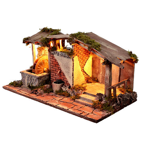 Cabane avec moulin à eau et fontaine 25x45x25 cm crèche napolitaine 10-12 cm 3