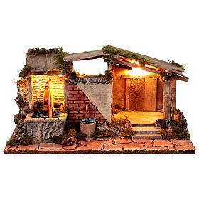 Capanna con mulino acqua e fontana 25x45x25 cm presepe napoletano 10-12 cm