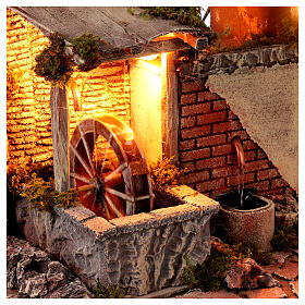 Capanna con mulino acqua e fontana 25x45x25 cm presepe napoletano 10-12 cm