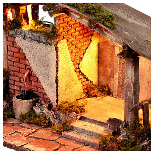 Capanna con mulino acqua e fontana 25x45x25 cm presepe napoletano 10-12 cm 4