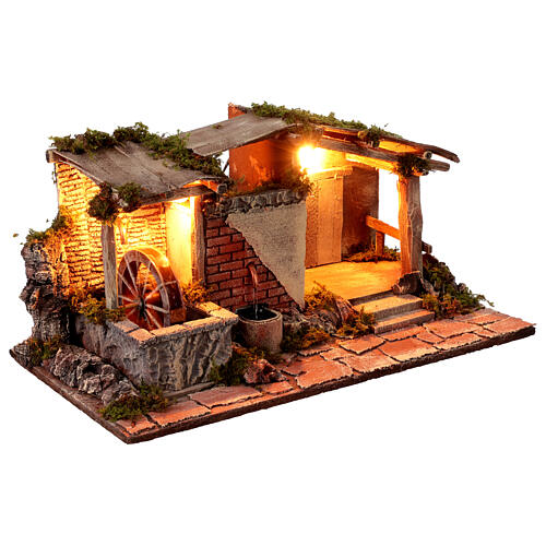 Capanna con mulino acqua e fontana 25x45x25 cm presepe napoletano 10-12 cm 5