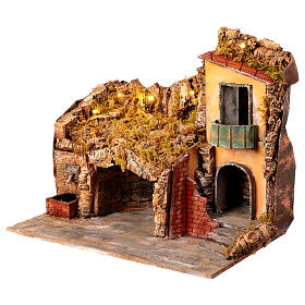 House with fountain and stable, 40x45x30 cm, for 8-10 cm Neapolitan Nativity Scene