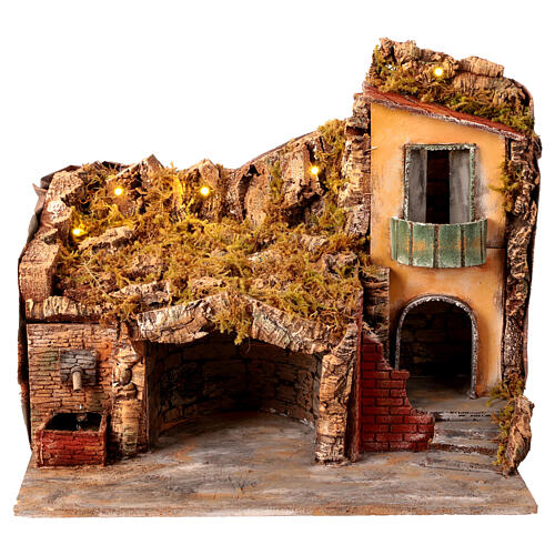 House with fountain and stable, 40x45x30 cm, for 8-10 cm Neapolitan Nativity Scene 1