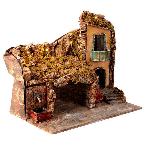 House with fountain and stable, 40x45x30 cm, for 8-10 cm Neapolitan Nativity Scene 3