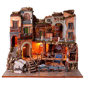 Village crèche style XVIIIe mer et pont 70x80x60 cm crèche napolitaine 10-12 cm