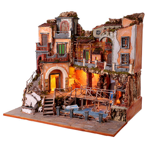 Village crèche style XVIIIe mer et pont 70x80x60 cm crèche napolitaine 10-12 cm 4