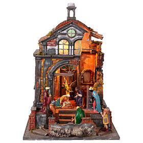 Temple église avec Nativité 55x40x35 cm crèche napolitaine 10-12 cm