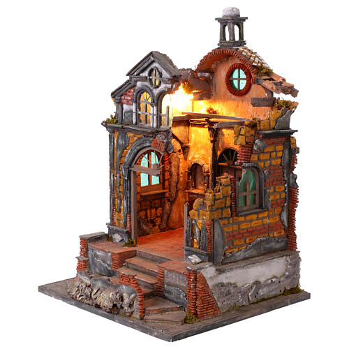 Tempio chiesa con natività 55x40x35 cm presepe napoletano 10-12 cm 4