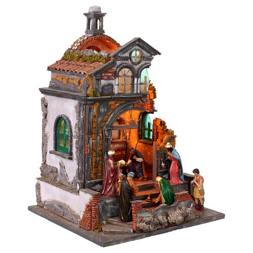 Tempio chiesa con natività 55x40x35 cm presepe napoletano 10-12 cm 7