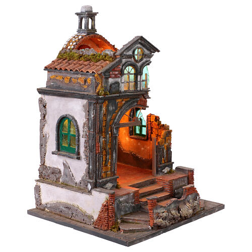 Tempio chiesa con natività 55x40x35 cm presepe napoletano 10-12 cm 13