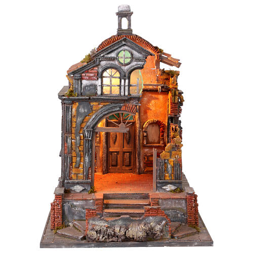 Tempio chiesa con natività 55x40x35 cm presepe napoletano 10-12 cm 14