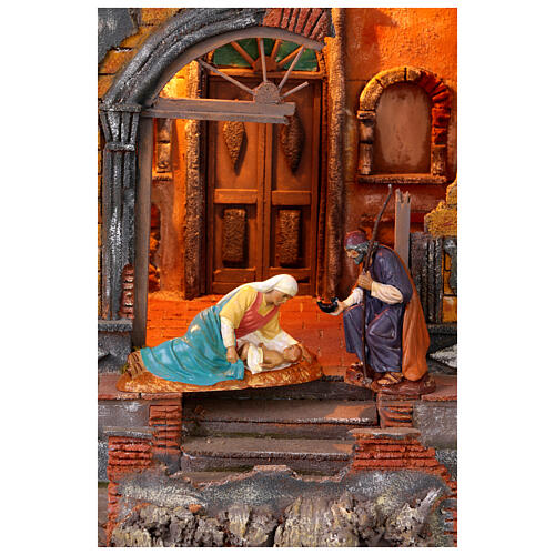 Świątynia kościół z postaciami sceny Narodzenia, 55x40x35 cm - szopka neapolitańska 10-12 cm 5