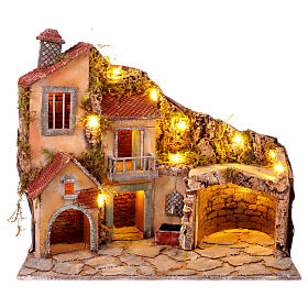 Presepe case con fontana 50x60x35 cm presepe napoletano 10-12 cm