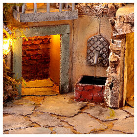 Presepe case con fontana 50x60x35 cm presepe napoletano 10-12 cm